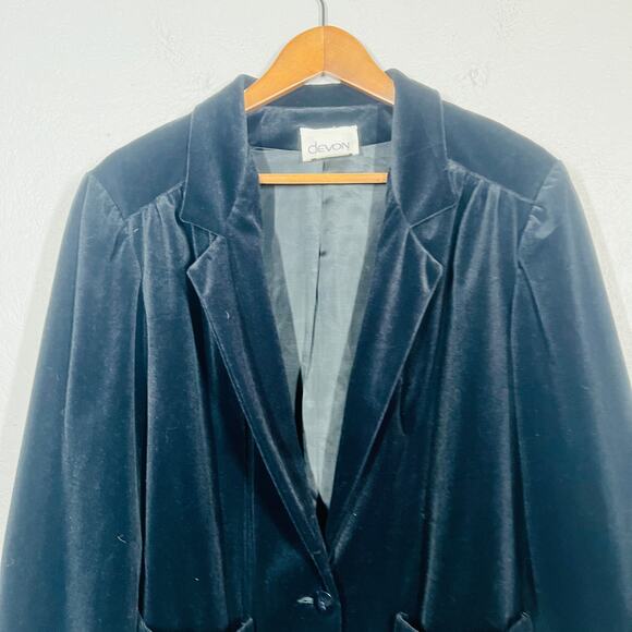 Vintage 80s Devon Velvet Blazer Oversized Jacket Black - 14 - Picture 3 of 5